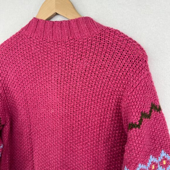 SUNDANCE Sweater PM Petite Fair Isle Thermal Cardigan Button Up Wool Blend Pink - Picture 7 of 16